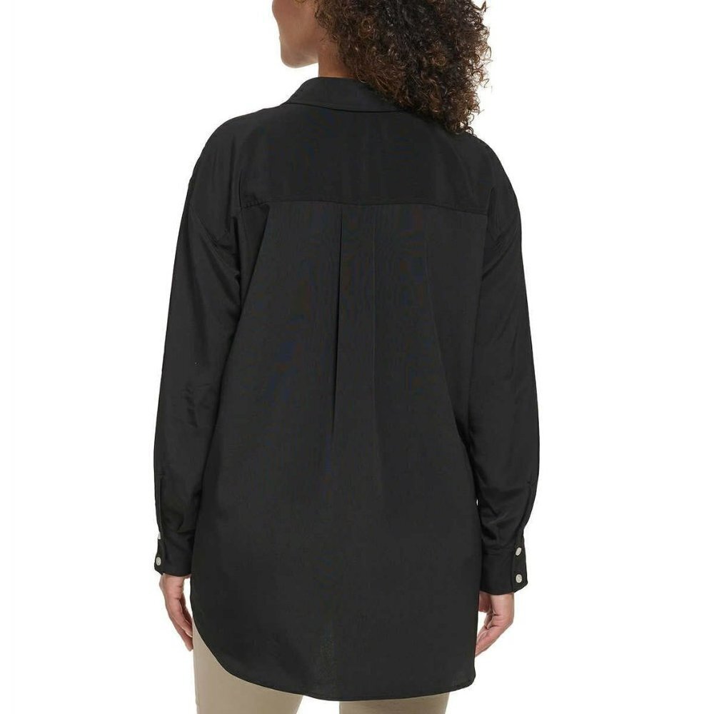 NWT Karl Lagerfeld High-Low Hem Button Front Shirt Long Sleeve Tunic Blouse - Picture 4 of 6